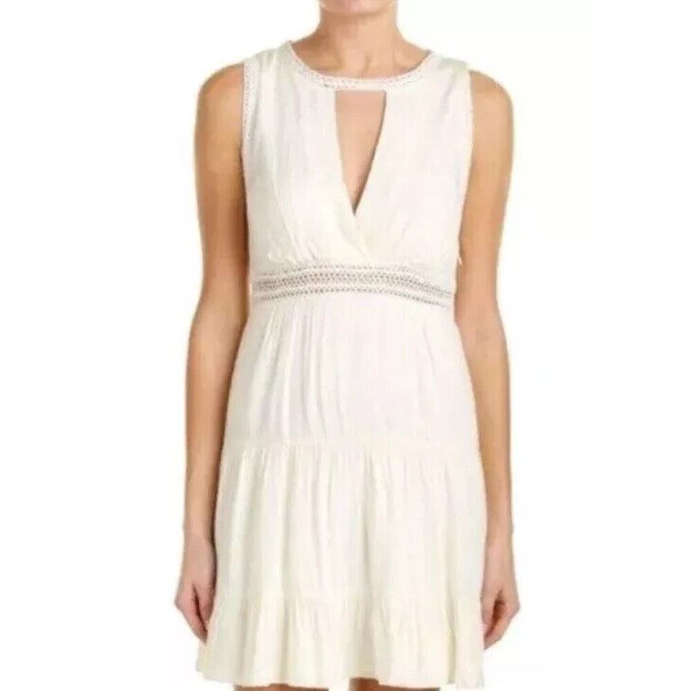 Sandro Paris Womens Rush Crochet Dress Keyhole V Neck Eyelet Waist Cream Size 2*